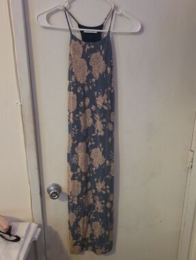 Floral Print Maxi Dress in Teal and Beige